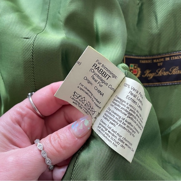 Cinzia Rocca Loro Piana Green Wool Blend Rabbit Fur Collar Toggle Jacket EUC 10 - Picture 12 of 13